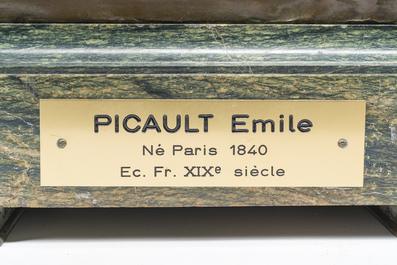Emile Louis Picault (1833-1915): 'Ad lumen', bronze &agrave; patine brune sur socle en vert de mer, marque de fonderie 'E. Colin &amp; Cie Paris'