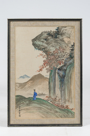 Mon van Genechten (Fang Hsi Sheng, Geel, 1903-1974): Paysage anim&eacute; avec une cascade, encre et couleurs sur soie