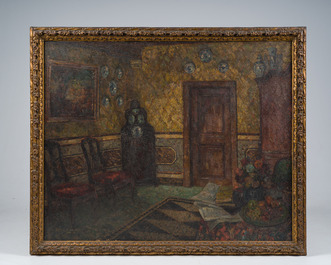 F&eacute;lix Gogo (1872-1953): 'Hollandsch interieur', olie op doek