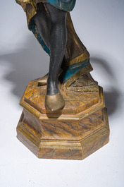 Grande paire de torch&egrave;res dites 'Aux Maures' &agrave; cinq lumi&egrave;res en bois sculpt&eacute; et polychrom&eacute;, Italie, Venise, vers 1900