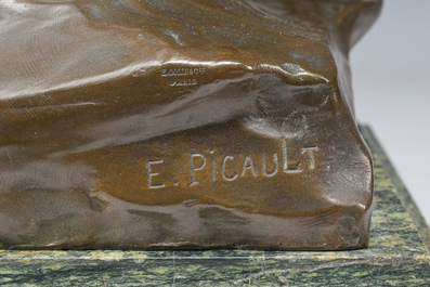 Emile Louis Picault (1833-1915): 'Ad lumen', bronze &agrave; patine brune sur socle en vert de mer, marque de fonderie 'E. Colin &amp; Cie Paris'