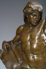 Emile Louis Picault (1833-1915): 'Ad lumen', bronze &agrave; patine brune sur socle en vert de mer, marque de fonderie 'E. Colin &amp; Cie Paris'
