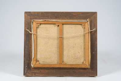 &Eacute;cole belge: Paysage avec ouvriers aux champs, huile sur toile, 20&egrave;me si&egrave;cle