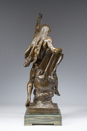 Emile Louis Picault (1833-1915): 'Ad lumen', bronze &agrave; patine brune sur socle en vert de mer, marque de fonderie 'E. Colin &amp; Cie Paris'