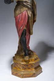 Grande paire de torch&egrave;res dites 'Aux Maures' &agrave; cinq lumi&egrave;res en bois sculpt&eacute; et polychrom&eacute;, Italie, Venise, vers 1900