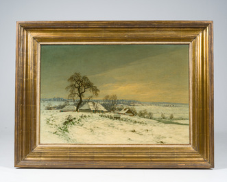 Frans Coppens (1895-1975) : Paysage d'hiver enneig&eacute;, huile sur toile