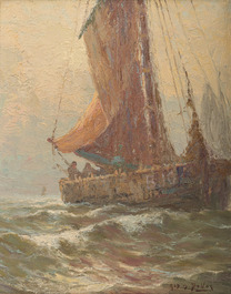 Albert Isidore Devos (1868-1950): Trois marines, huile sur board