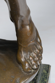 Emile Louis Picault (1833-1915): 'Ad lumen', bronze &agrave; patine brune sur socle en vert de mer, marque de fonderie 'E. Colin &amp; Cie Paris'