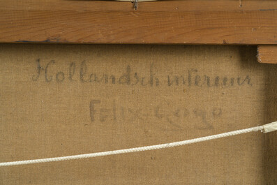 F&eacute;lix Gogo (1872-1953): 'Hollandsch interieur', olie op doek
