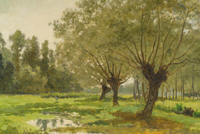 Cesar De Cock (1823-1904): Paysage en Gournay, huile sur toile, dat&eacute; 1863