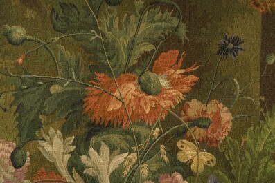 Tapisserie murale &agrave; d&eacute;cor de nature morte de fleurs &agrave; la mani&egrave;re de J.-B. Bosschaert, Koninklijke Manufactuur De Wit, Flandres, Malines, 20&egrave;me si&egrave;cle