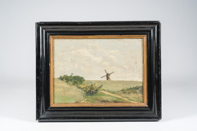 Ecole belge: Paysage au moulin, huile sur toile, fin du 19&egrave;me si&egrave;cle