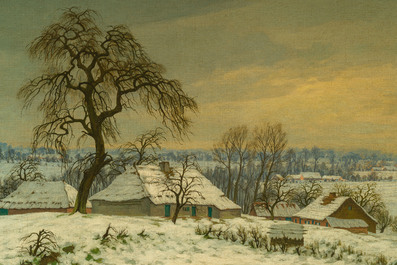 Frans Coppens (1895-1975) : Paysage d'hiver enneig&eacute;, huile sur toile