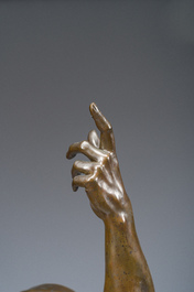 Emile Louis Picault (1833-1915): 'Ad lumen', bronze &agrave; patine brune sur socle en vert de mer, marque de fonderie 'E. Colin &amp; Cie Paris'