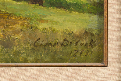 Cesar De Cock (1823-1904): Paysage en Gournay, huile sur toile, dat&eacute; 1863