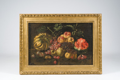 &Eacute;cole romaine: Nature morte aux fruits, huile sur toile, fin du 17&egrave;me si&egrave;cle