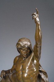 Emile Louis Picault (1833-1915): 'Ad lumen', bronze &agrave; patine brune sur socle en vert de mer, marque de fonderie 'E. Colin &amp; Cie Paris'