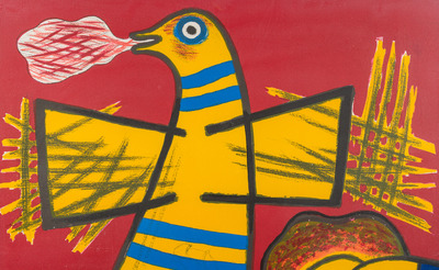 Guillaume Corneille van Beverloo (Corneille, 1922-2010): 'Le grand oiseau au dessus du mont Fuji', kleurenlithografie, ed. E.A. 11/25, (1989)