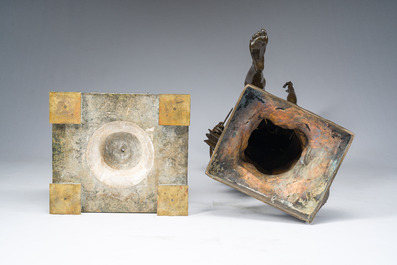 Emile Louis Picault (1833-1915): 'Ad lumen', bronze &agrave; patine brune sur socle en vert de mer, marque de fonderie 'E. Colin &amp; Cie Paris'