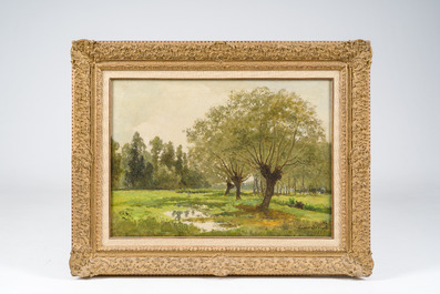 Cesar De Cock (1823-1904): Paysage en Gournay, huile sur toile, dat&eacute; 1863
