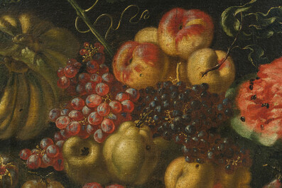 &Eacute;cole romaine: Nature morte aux fruits, huile sur toile, fin du 17&egrave;me si&egrave;cle