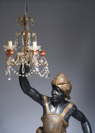 Grande paire de torch&egrave;res dites 'Aux Maures' &agrave; cinq lumi&egrave;res en bois sculpt&eacute; et polychrom&eacute;, Italie, Venise, vers 1900