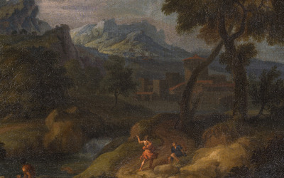 Pieter van Bloemen (1657-1720, entourage de): Paysage anim&eacute;, huile sur toile, vers 1700
