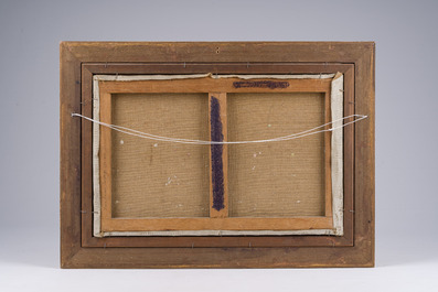 Frans Smeers (1873-1960, attribu&eacute; &agrave;): Repos dominical sur la plage &agrave; la Panne, huile sur toile