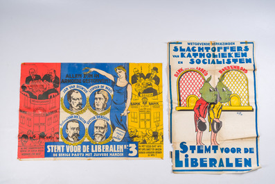 Quatre affiches &eacute;lectorales du parti lib&eacute;ral, lith. Delplace-Koch &amp; Cie, J. De Gr&egrave;ve &amp; Cie et O. De Rycker, dat&eacute; 1936