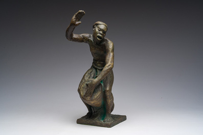 Arthur Dupagne (1895-1961): Le joueur de tam-tam, pl&acirc;tre patin&eacute; bronze