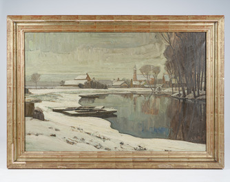 Evarist De Buck (1892-1974): 'Winter op de Leie', huile sur toile