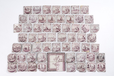 172 carreaux en fa&iuml;ence de Delft en bleu, blanc et mangan&egrave;se &agrave; divers sujets, Pays-Bas, 17&egrave;me/19&egrave;me si&egrave;cle