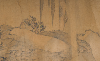 &Eacute;cole japonaise: Kakemono repr&eacute;sentant un paysage fluvial anim&eacute;, encre et couleurs sur papier, Edo, 18&egrave;me si&egrave;cle