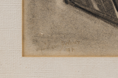 &Eacute;cole belge, illisiblement sign&eacute;: Les trois gr&acirc;ces, fusain sur papier, dat&eacute; 1971