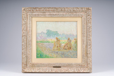 Gustave De Smet (1877-1943): Paysage d'&eacute;t&eacute; avec meules de foin, huile sur toile