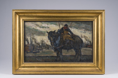 Eugeen Van Mieghem (1875-1930): 'Natiepaard', huile sur board