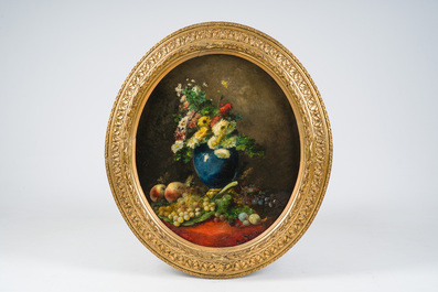 Auguste Velghe (1831-1912): Two still lifes with fruit and flowers, oil on canvas