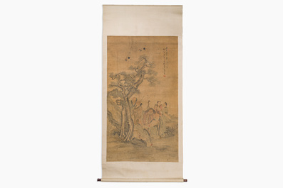 Ecole chinoise: Les Sept Sages de la For&ecirc;t de Bambous, encre et couleurs sur papier, 19&egrave;me si&egrave;cle
