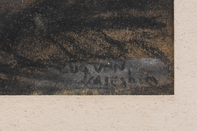 Eugeen Van Mieghem (1875-1930): Le dur labeur, fusain et pastel sur papier