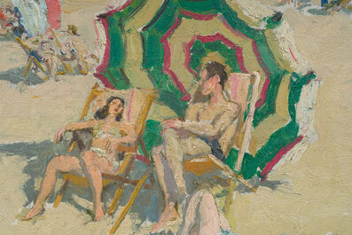 Frans Smeers (1873-1960): 'Plage de la Panne', huile sur toile