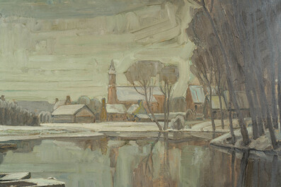 Evarist De Buck (1892-1974): 'Winter op de Leie', huile sur toile