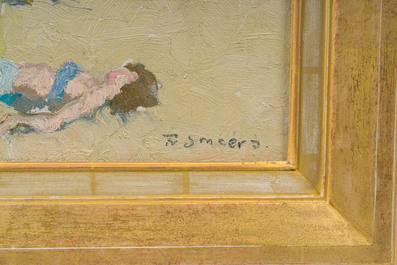 Frans Smeers (1873-1960): 'Plage de la Panne', huile sur toile