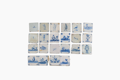 172 carreaux en fa&iuml;ence de Delft en bleu, blanc et mangan&egrave;se &agrave; divers sujets, Pays-Bas, 17&egrave;me/19&egrave;me si&egrave;cle