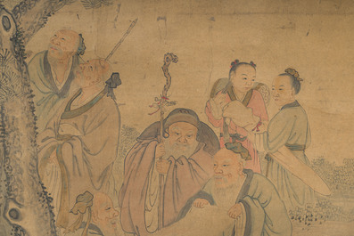 Ecole chinoise: Les Sept Sages de la For&ecirc;t de Bambous, encre et couleurs sur papier, 19&egrave;me si&egrave;cle