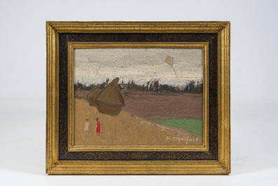Hubert Malfait (1898-1971): 'Landschap met vlieger', olie op doek, gedateerd 1955