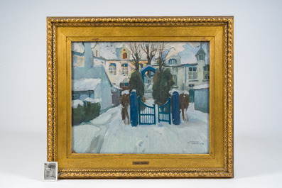 Isidore Opsomer (1878-1967): Le b&eacute;guinage de Lierre sous la neige, huile sur toile