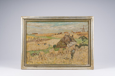 Modest Huys (1874-1932): Landscape with farmers at work, oil on canvas