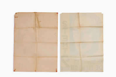 Deux affiches &eacute;lectorales pour Arseen Kennes &agrave; Anvers et pour le Eenheidsfront van Ambacht, Nering en Middenstand, dat&eacute; 1936