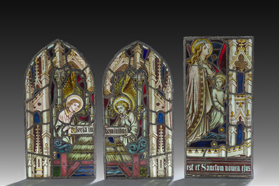 Quatre vitraux &agrave; d&eacute;cor de repr&eacute;sentations religieuses, 19&egrave;me si&egrave;cle