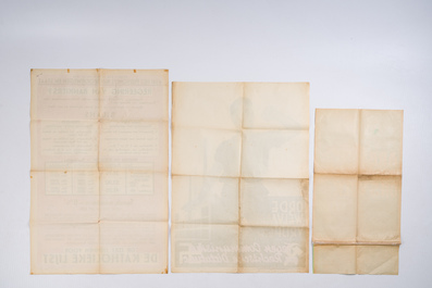 Sept affiches &eacute;lectorales du parti catholique, lith. J. Goyens, F. De Vos &amp; Cie, Frans Gils, Marci, etc., dat&eacute; 1936